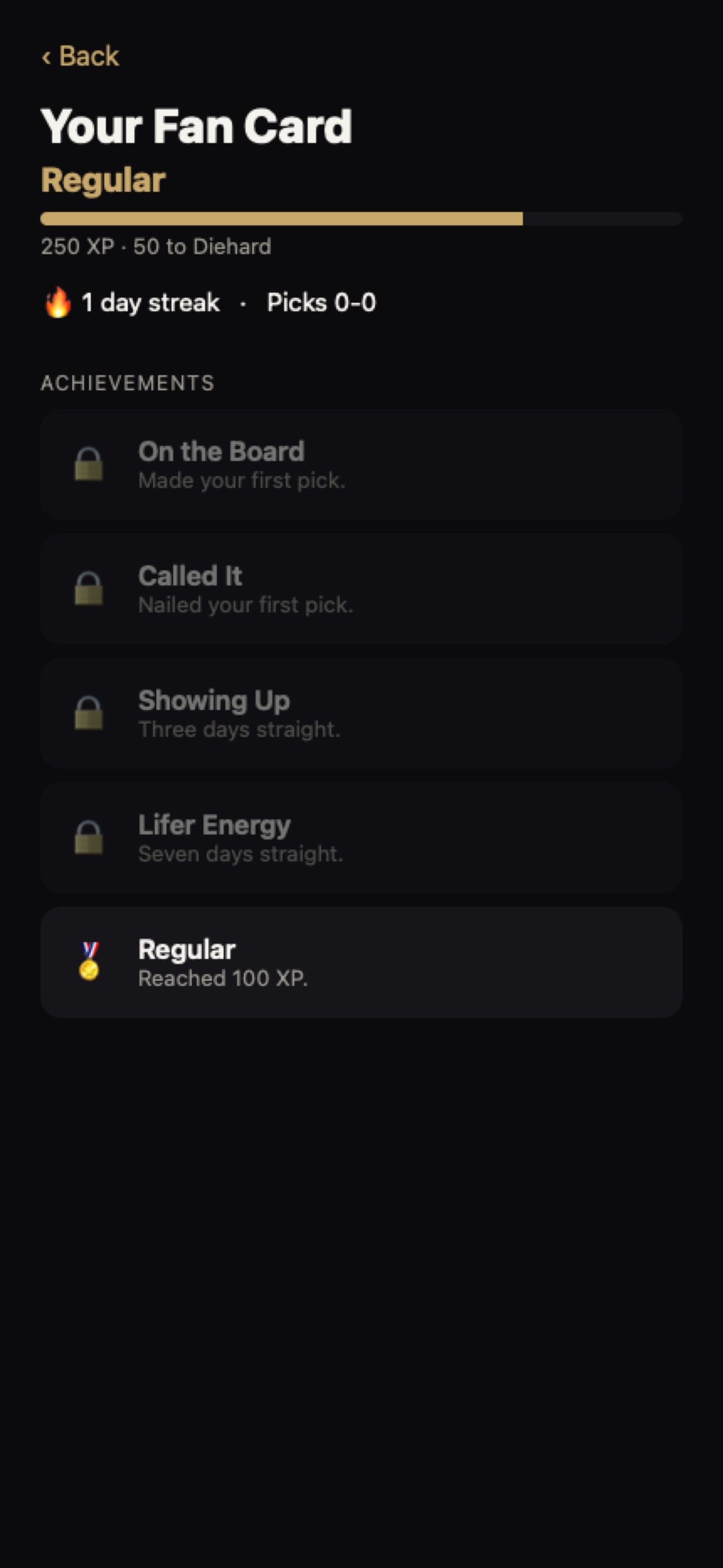 South Broad Fan Card showing rank and streak